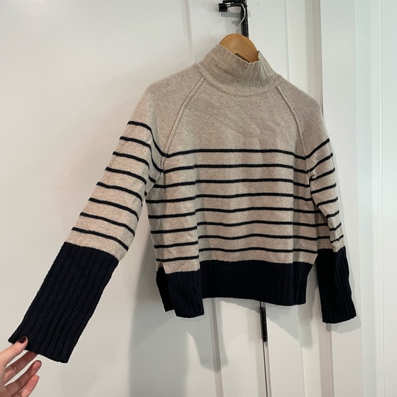 Whistles Merino Wool Striped Sweater Tan and Navy - Picture 3 of 7